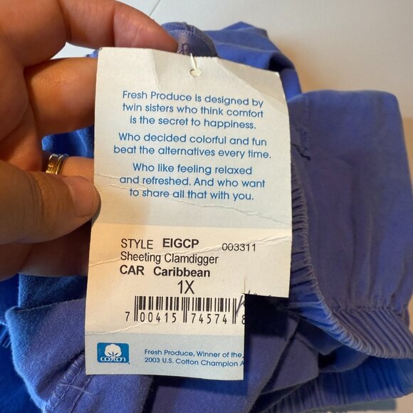 Fresh Produce Women 1X Pull On Pants Cropped High Waisted Blue Tapered Leg NEW - Picture 4 of 10